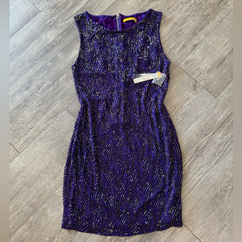 Alice + Olivia Purple Beaded Cocktail Sheath Dress